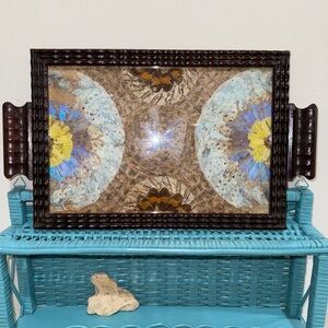 Vintage Morpho Butterfly Wood Serving Tray